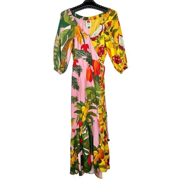 Farm Rio Mixed Print Midi Wrap Dress Small NWT - Picture 2 of 16